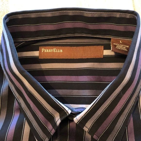 Perry Ellis Striped Dress‎ Shirt - NWOT Size L - Picture 4 of 7